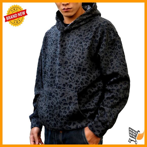 Oversized Y2K Leopard Print Hoodie Vintage Streetwear Pullover With Pockets